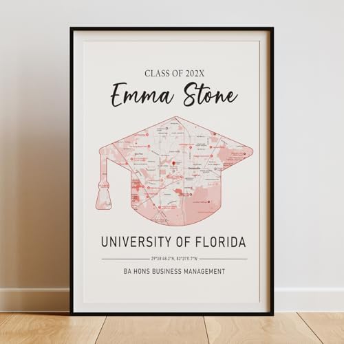 Customized College Map Graduation Gift, Personalized Grads Gifts For Her, High School, College, University Map Print For Son, Custom Grad Gift For Him Design 3 by VIRAGIL