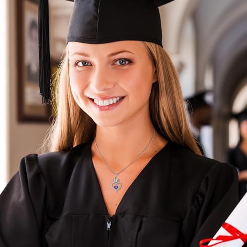 2026 Graduation Gifts for Her - S925 Sterling Silver Heart Graduation Cap Birthstone Necklaces, Class of 2026 High School College Graduation Gifts for Her - Image 4