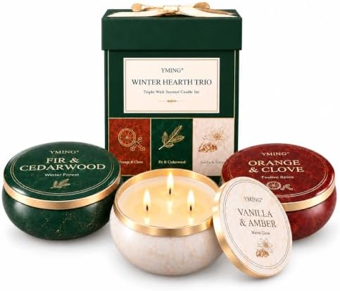 YMING Winter Scented Candle Gift Set, 3 Pack 14 oz Each-3 Wick Soy Candles by YMing
