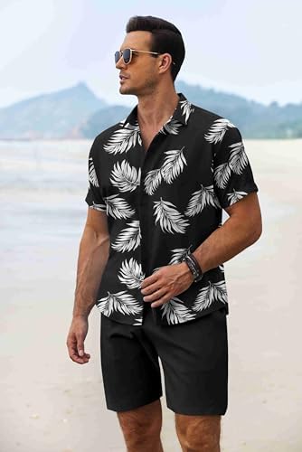 COOFANDY Men's Summer Beach Outfits 2 Piece Short Sleeve Shirts and Shorts Vacation Texture Linen Sets for Men - Image 3