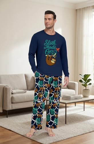 PrinStory Men's Pajama Sets Loungewear Sleepwear Pjs Lightweight Long Sleeve Shirts & Bottoms Soft Comfy Sleep Sets S-2XL - Image 2