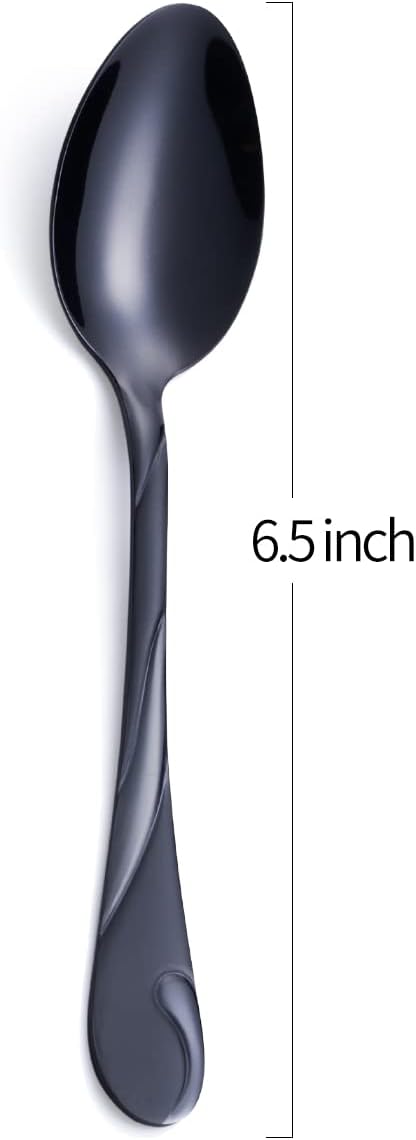Black Dessert Spoon Set, Seeshine 6.5-inch Stainless Steel Shiny Black Teaspoon, Espresso Coffee Spoon, Set of 6
