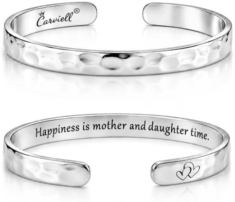 Carviell Bracelets for Women – 100+ Meaningful Engraved Messages – Solid 316L Surgical Stainless Steel Cuff Bracelet – Gift Ready by Carviell