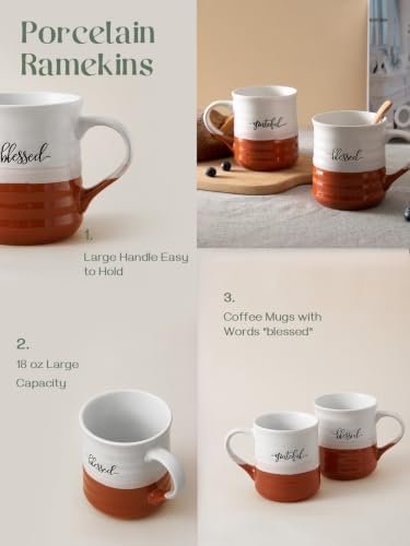 DOWAN 18 oz Large Coffee Mugs, Ceramic Mug Set with Word Blessed Grateful, Big Tea Cup for Office & Home, Thank You Gift for Women Men Mom Dad Christian, 2 Pcs - Image 6