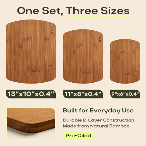 ROYAL CRAFT WOOD Wooden Cutting Boards for Kitchen Meal Prep & Serving - Bamboo Wood Serving Board Set with Deep Juice Groove Side Handles - Charcuterie & Chopping Butcher Block for Meat - Image 2