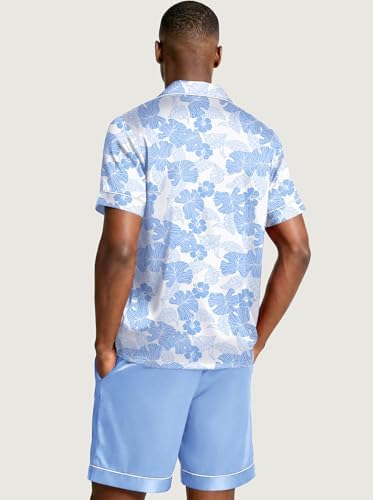 Ekouaer Mens Silk Satin Pajamas Set Short Sleeve Button Up Lounge Pjs Set - Image 6