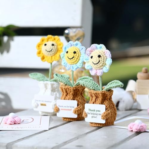 Thank You Crochet Gifts for Coworkers Sunflower Pot – Thank You for Being Awesome! Appreciation Gifts for Women Employee Nurse Secretary Positive Handmade Gift - Image 4