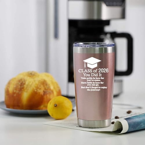 2026 Graduation Motivational Gift for Him Her 20 Ounce Stainless Steel Car Tumbler Insulted Mug Cup Graduate Inspirational Gifts for College (Rose Gold) - Image 5