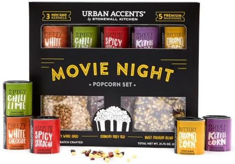 Urban Accents Movie Night Popcorn Gift Set, 3 Varieties & 5 Seasonings by UrbanAccents