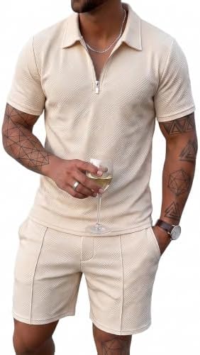 Men's Summer Outfits 2-Piece Polo Short Sets Shirt Sweatsuit by Kgamfar