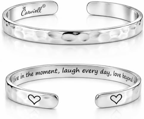 Carviell Bracelets for Women – 100+ Meaningful Engraved Messages – Solid 316L Surgical Stainless Steel Cuff Bracelet – Gift Ready by Carviell