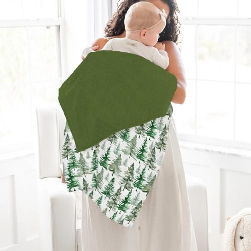 Vintage Green Pine Trees Baby Blankets for Girl Boy Soft Mink Dotted Backing Double Layer Gender Neutral Trees Swaddle Receiving Blanket Toddler Winter Christmas Pines Nursery Bed Blanket 30x40 - Image 4
