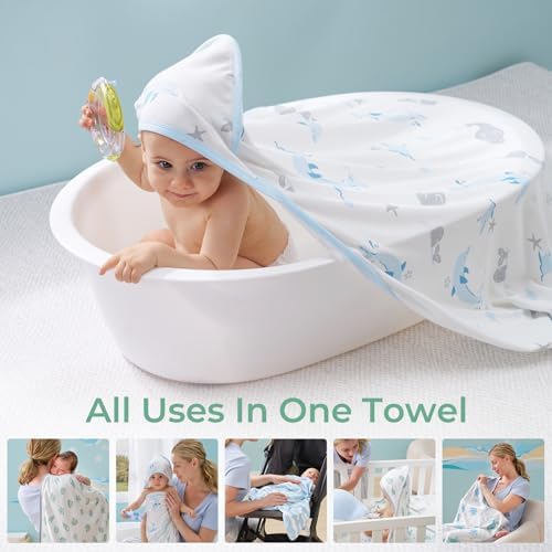 Momcozy Baby Towels, Soft Absorbent Bath Towel for Newborn&Toddler,Whale - Image 7