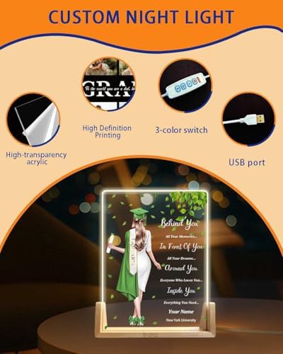 Personalized Name Graduation Gifts Custom Night Light LED Table Lamp Portrait Creator for Her 2026 University High School Keepsake(Girl G) - Image 6