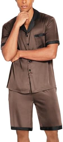 Ekouaer Men Silk Pajamas Set 2 Pieces Satin Pj Button Down Loungewear Sets - Image 4