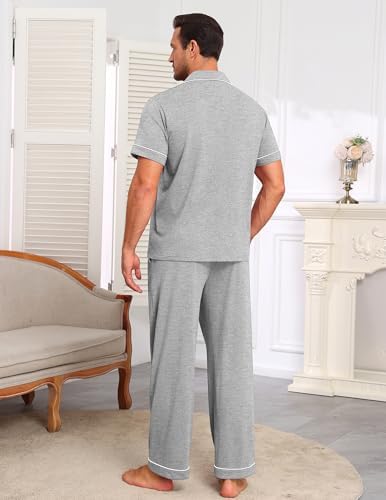 Ekouaer Men's Cotton Pajama Set Short Sleeve Button Down Sleepwear Pjs - Image 5