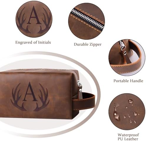 Personalized PU Leather Travel Toiletry Bag for Men Engraved Initial - Image 4