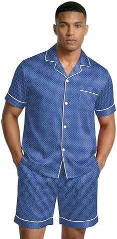 Ekouaer Mens Silk Satin Pajamas Set Short Sleeve Button Up Lounge Pjs Set - Image 2
