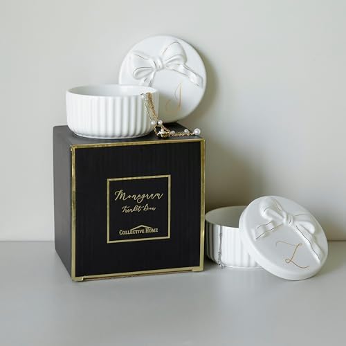 COLLECTIVE HOME Ceramic Jewelry Box with Bow, Nightstand Vanity Decor(F) - Image 3