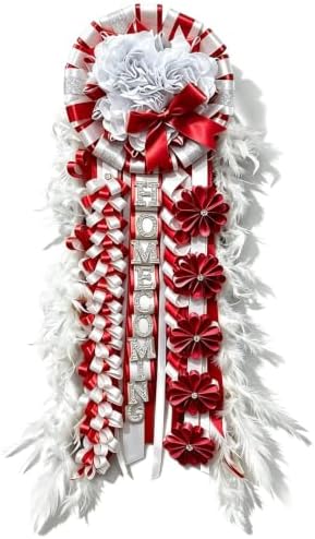 31'' Advanced Large Homecoming Mum Supplies Luxury Silk Homecoming Mum Flower with Feather Red White Silver Satin Ribbon Senior Night Back to School Week Party Decor by Unknown