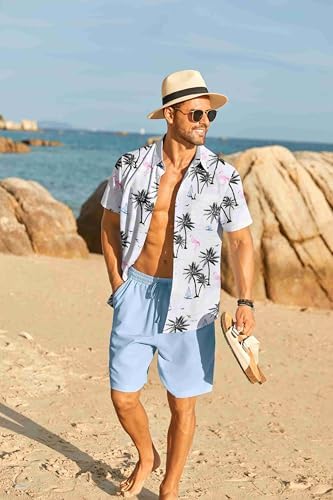 COOFANDY Men's Hawaiian 2 Piece Outfits Floral Button Down Shirt and Shorts Vacation Outfits Summer Beach Matching Set - Image 2