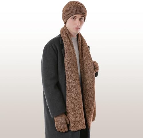 Winter Beanie Hats Long Neck Scarf for Men and Touchscreen Gloves 3PCS Set - Image 6