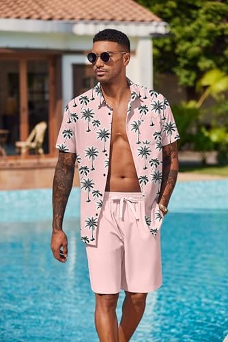 COOFANDY Men's Hawaiian 2 Piece Outfits Floral Button Down Shirt and Shorts Vacation Outfits Summer Beach Matching Set - Image 3