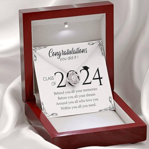 VIRAGIL 2023 Graduation Gifts for Her, Class of 2024 Love Knot Sterling Silver Pendant Necklace Senior College Graduation Jewelry Gifts for Girl Daughter - Image 2