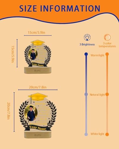 Personalized Graduation Gifts Custom Photo Name Night Light Gold and Black LED Table Lamp for 2026 University High School Senior Keepsake(Wheat) - Image 3