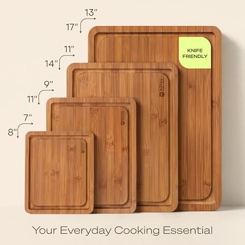 ROYAL CRAFT WOOD Wooden Cutting Boards for Kitchen Meal Prep & Serving - Bamboo Non Toxic Cutting Board Set with Deep Juice Groove Side Handles - Charcuterie & Chopping Butcher Block for Meat (4 Pcs) - Image 2