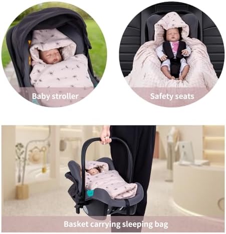HOUSBAY Baby Blanket Newborn Blanket with Hooded Windproof Go Outside Warm Portable Swaddle Wrap in Basket Baby Safety Seats (Light Pink) - Image 5