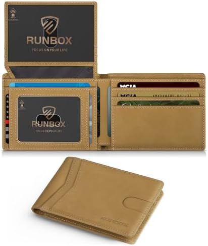 RUNBOX Wallet for Men -Slim Rfid Leather Mens Bifold Novelty Wallets 2 ID Window With Gift Box Men's Accessories by RUNBOX