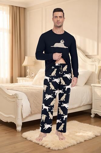 PrinStory Men's Pajama Sets Loungewear Sleepwear Pjs Lightweight Long Sleeve Shirts & Bottoms Soft Comfy Sleep Sets S-2XL - Image 4