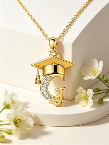 Graduation Gifts for Women, 18K Gold Graduation Initial Necklace A-Z, Inspiring Grad Pendant Necklace Present, College Seniors High School Graduations Jewelry Gifts - Image 4