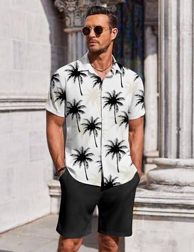 COOFANDY Men's Summer Beach Outfits 2 Piece Short Sleeve Shirts and Shorts Vacation Texture Linen Sets for Men - Image 7