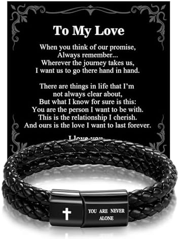 Christian Bracelet for Men, Bible Verse Leather Cross Gift for Men by Timekeeper-UnlockYourTreasureofTime