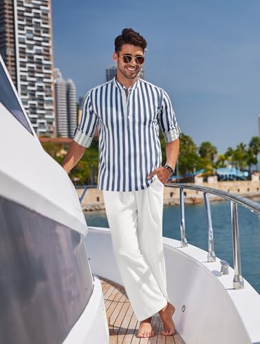 COOFANDY Men’s 2 Piece Cotton Linen Set Casual Beach Outfits Long Sleeve - Image 2