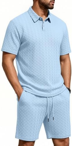 Men's 2 Pieces Outfits Casual Polo Shirt and Shorts Set Collar Athletic Jogging Summer Tracksuit - Image 2