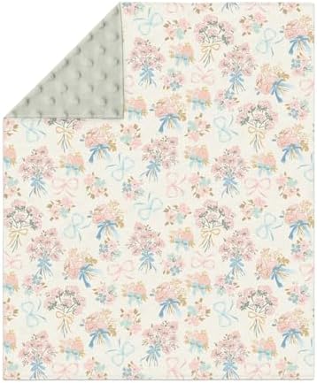Pastel Floral Bows Baby Blankets for Girl Boy Preppy Floral Pink Blue Bows Soft Mink Dotted Backing Double Layer Swaddle Blanket Toddler Nursery Boho Flowers Spring Bed Blanket Crib Shower Gifts 30x40 - Image 2