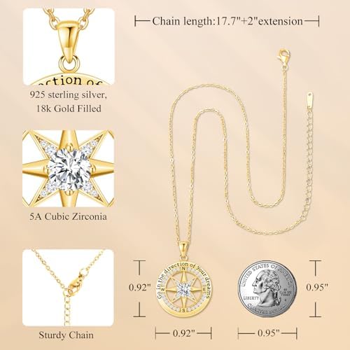 FAFY 2026 Graduation Gifts-925 Sterling Silver Graduation Compass Necklace High School College Graduation Gifts for Her Women Class of 2026 Graduation Gifts for Granddaughter Daughter - Image 6