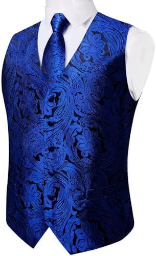 DiBanGu Mens Vest and Tie Set Formal Paisley Waistcoat and Necktie Pocket Square Cufflinks Silk Suit Vest for Tuxedo Wedding - Image 2