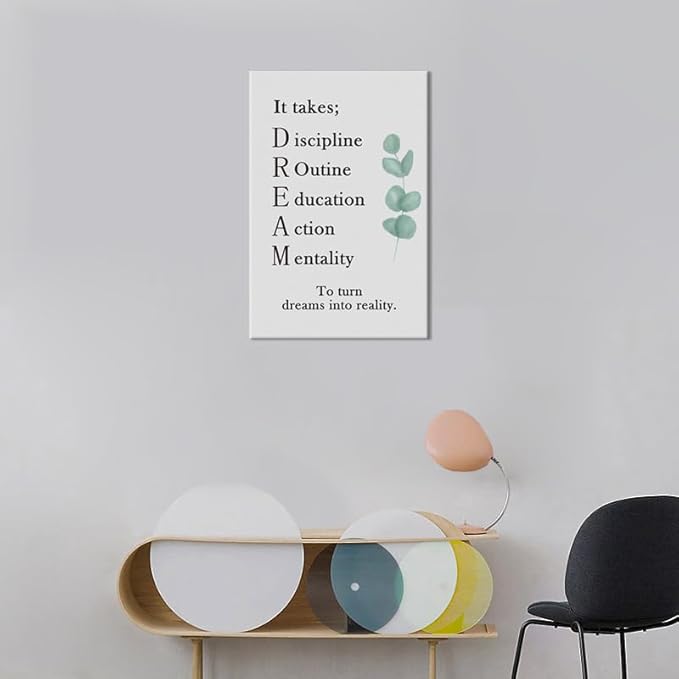 To Turn Dreams Into Reality Inspirational Canvas Wall Art Ideal Motivational Poster Inspiring Painting Prints Wall Pictures for Living Room Home Office Gym Decor Framed Artwork [18''H x 12''W]