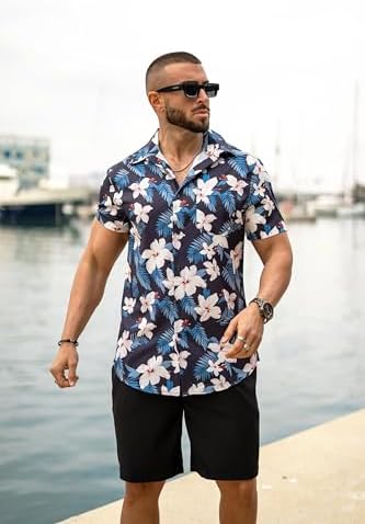 COOFANDY Men's Hawaiian 2 Piece Outfits Floral Button Down Shirt and Shorts Vacation Outfits Summer Beach Matching Set - Image 3