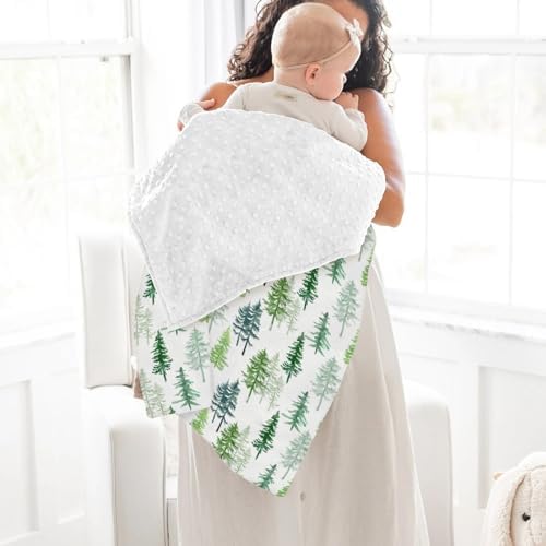 Watercolor Green Pine Trees Baby Blankets for Girl Boy Pine Forest Landscape Soft Mink Dotted Backing Double Layer Swaddle Receiving Blanket Nature Adventure Toddler Nursery Bed Blanket Crib 30x40 - Image 4