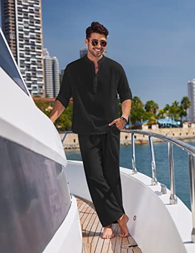COOFANDY Men’s 2 Piece Cotton Linen Set Casual Beach Outfits Long Sleeve - Image 2