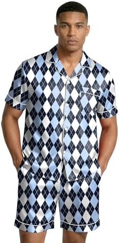 Ekouaer Mens Silk Satin Pajamas Set Short Sleeve Button Up Lounge Pjs Set - Image 2