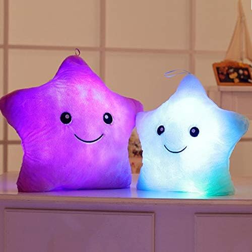 Twinkle Star Shaped Plush Pillow, Creative LED Night Light Glow Cushions Stuffed Toys Gifts for Kids, Decoration (Purple)
