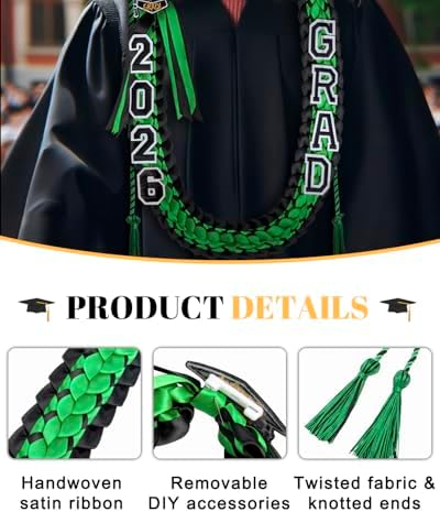 ALKB 2026 Graduation Lei Set - Two-Tone Braided Ribbon with Honor Cord, Unisex Graduation Gift for Graduates, Polyester - Image 3