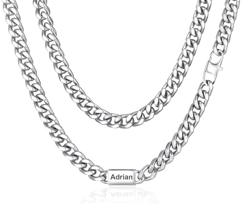 MEALGUET Cuban Link Chain Necklace for Men : Men's 316L Stainless Steel Silver Love You Forever Engraved Curb Chains Necklaces for Son Grandson Nephew Boyfriend, Jewelry Gifts for Birthday Valentines by MEALGUET