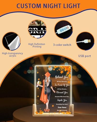 Personalized Name Graduation Gifts Custom Night Light LED Table Lamp Portrait Creator for Her 2026 University High School Keepsake(Girl H) - Image 6